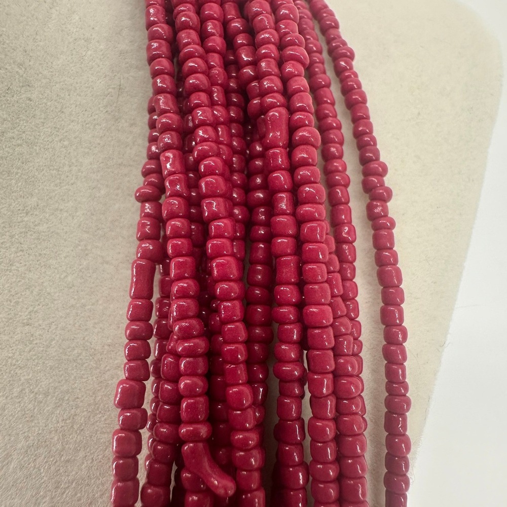 Coldwater Creek Magenta‎ Multi Strand Seed Bead Necklace Gold Ribbed Statement - Picture 3 of 7